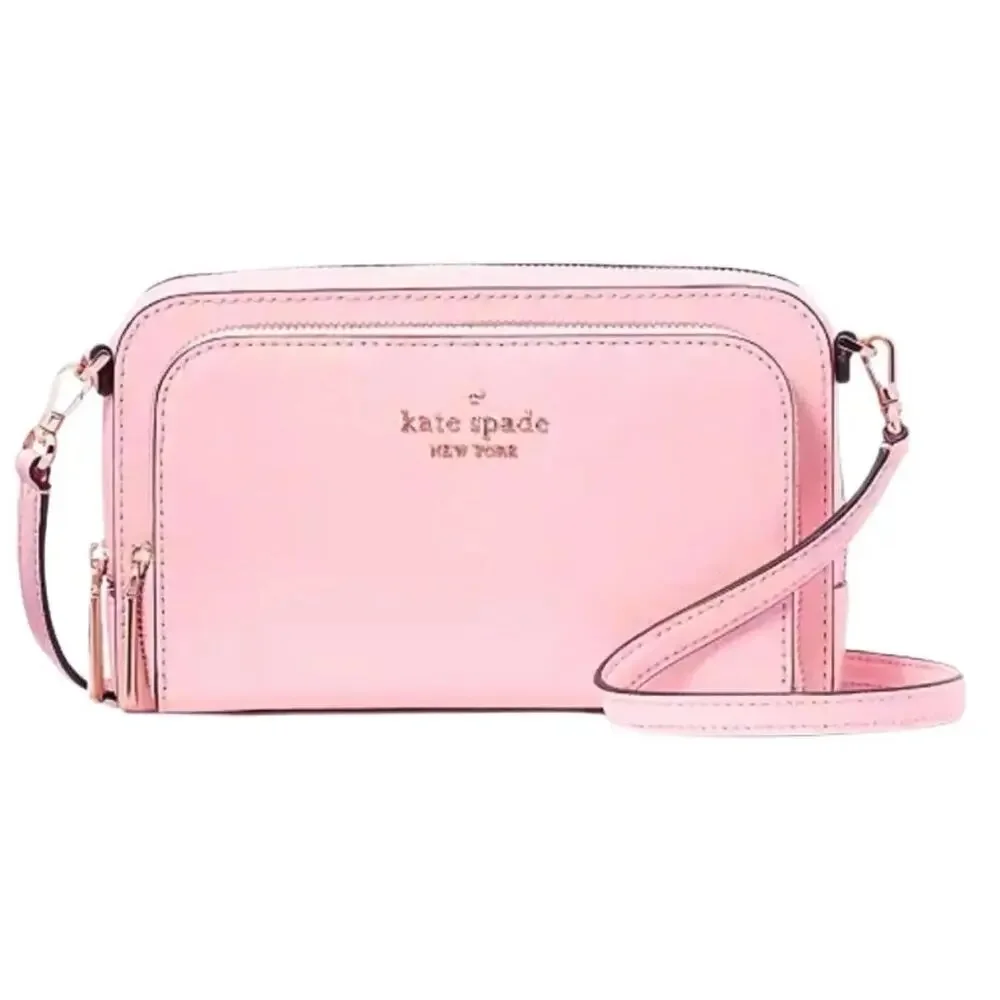 Kate Spade Staci Dual Zip Around Crossbody Quartz Pink Leather WLR00410 NWT $259
